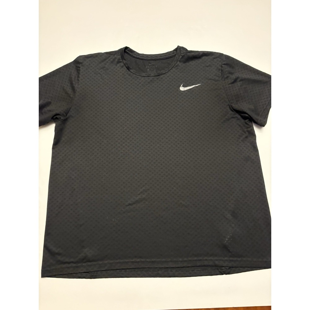 Nike Dri-Fit Mens Short Sleeve Athletic T-Shirt Black Textured Swoosh Logo 2XL